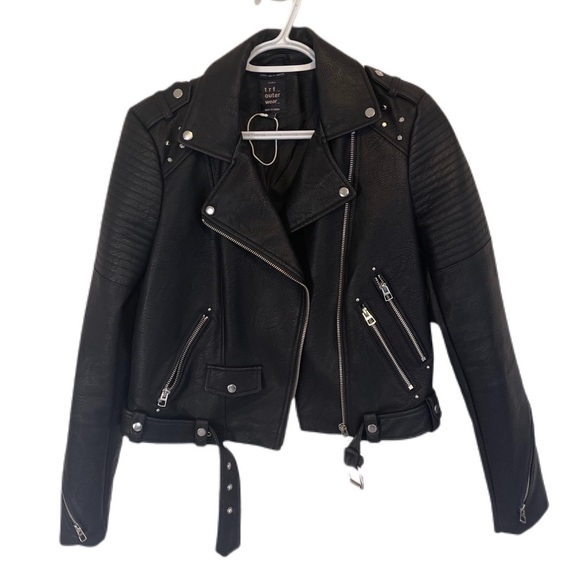 Zara Jackets & Blazers - Zara Black Faux leather Graffiti biker jacket